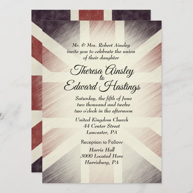 Bedrückte Einladungen zur Hochzeit britischer Fahn (Vorne/Hinten)