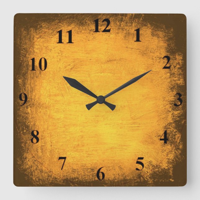 Bedrückte Gold Wall Clock Quadratische Wanduhr (Vorderseite)