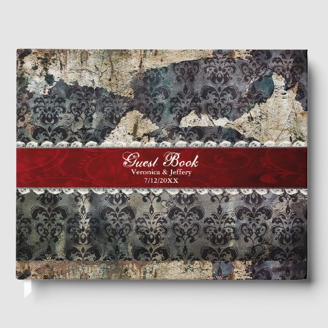 bedrückte gotische Damaskenhochzeit Gästebuch (Vorderseite)