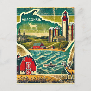 Bedrückte Grunge Wisconsin Postkarte