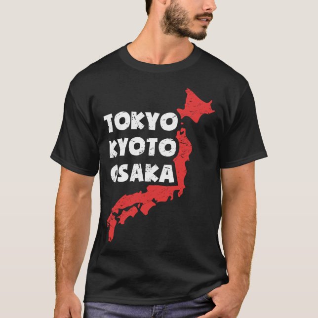 Bedrückte japanische Stadt Osaka T-Shirt (Vorderseite)