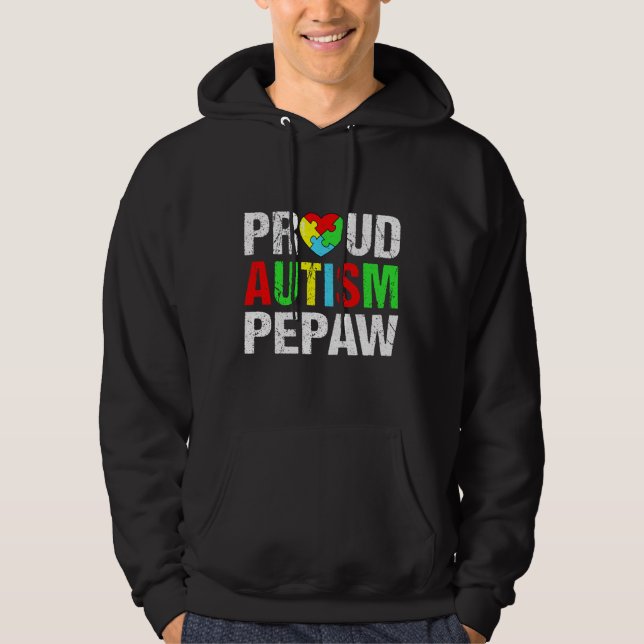 Bedrückte Proud Autismus Pepaw Herzfamilie Matchin Hoodie (Vorderseite)