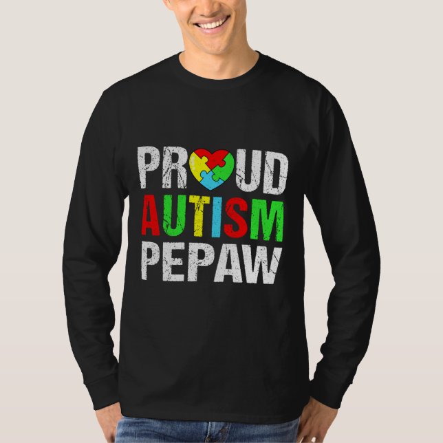 Bedrückte Proud Autismus Pepaw Herzfamilie Matchin T-Shirt (Vorderseite)