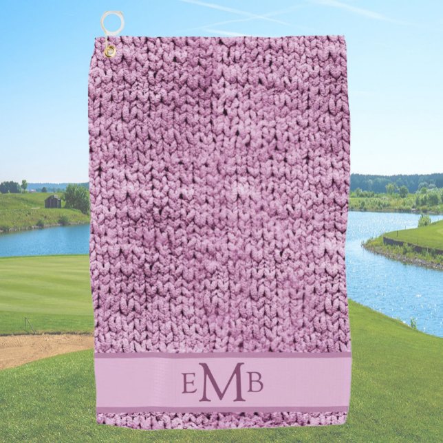 Bedruckte rosa Strick Design Custom Monogram Ladys Golfhandtuch (Von Creator hochgeladen)