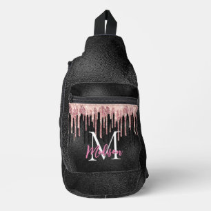 bedruckte Rose Schwarz-Tropfen-Monogramm Crossbody Bag