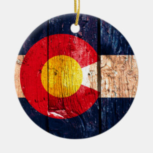 Bedrückte rustikale Holz Colorado Fahnenschmuck Keramik Ornament