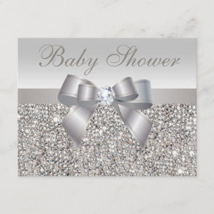 Bedruckte Silber-Sequenzen, Bow & Diamond-Baby-Dus Einladung