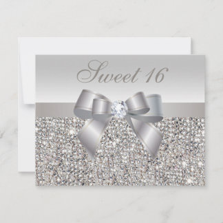Bedruckte Silberreihen, Bow & Diamond Sweet 16 Einladung