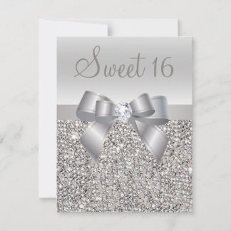 Bedruckte Silberreihen, Bow & Diamond Sweet 16 Einladung