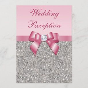 Bedruckte Silver Sequins rosa Bow Hochzeitsempfang Einladung