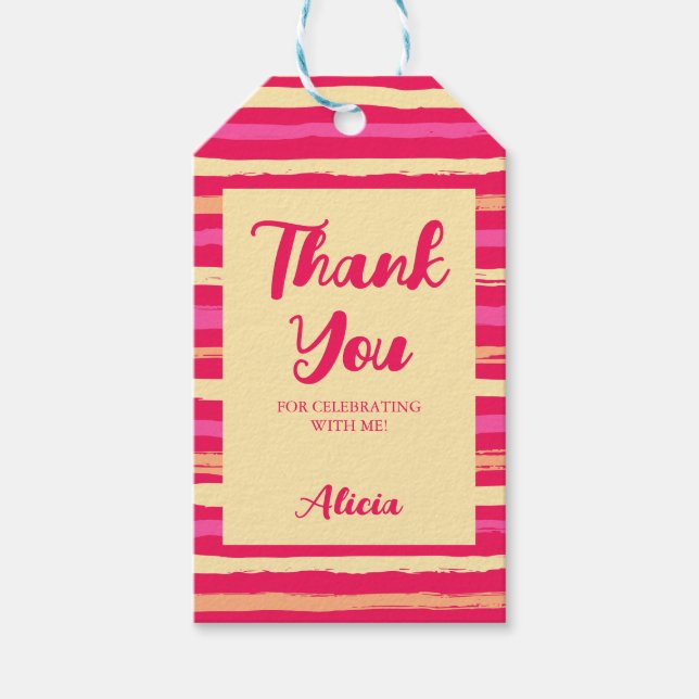 Bedrückte Streifen rosa Pfirsichfarben Vielen Dank Geschenkanhänger (Vorderseite)