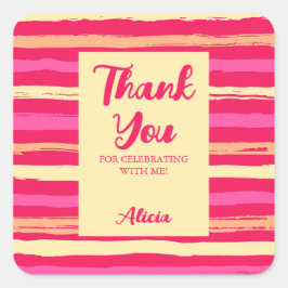 Bedrückte Streifen rosa Pfirsichfarben Vielen Dank Quadratischer Aufkleber