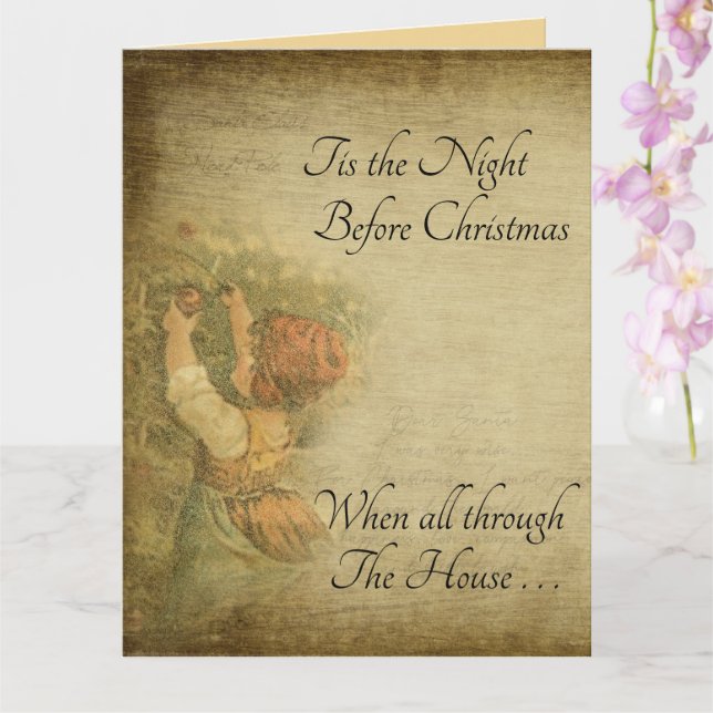 Bedrückte Vintage Nacht vor Weihnachten Karte (Orchidee)