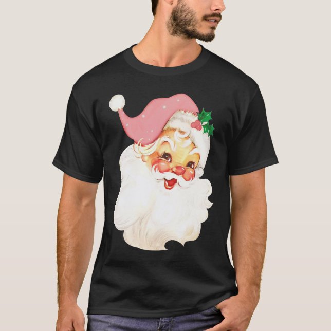 Bedrückte Vintage Rosa Weihnachtsmann Rosa Weihnac T-Shirt (Vorderseite)