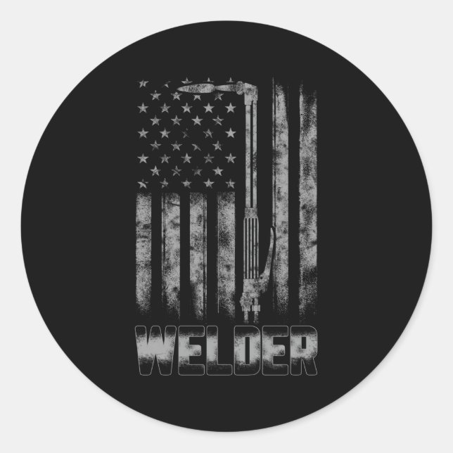 Bedrückte Welder American Flag Usa Patriotic Weld Runder Aufkleber (Vorderseite)