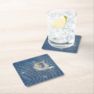Bedruckter blauer Denimstoff Rechteckiger Pappuntersetzer
