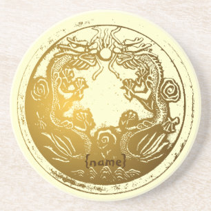 Bedrückter Goldener chinesischer Drachenwohlstand  Getränkeuntersetzer