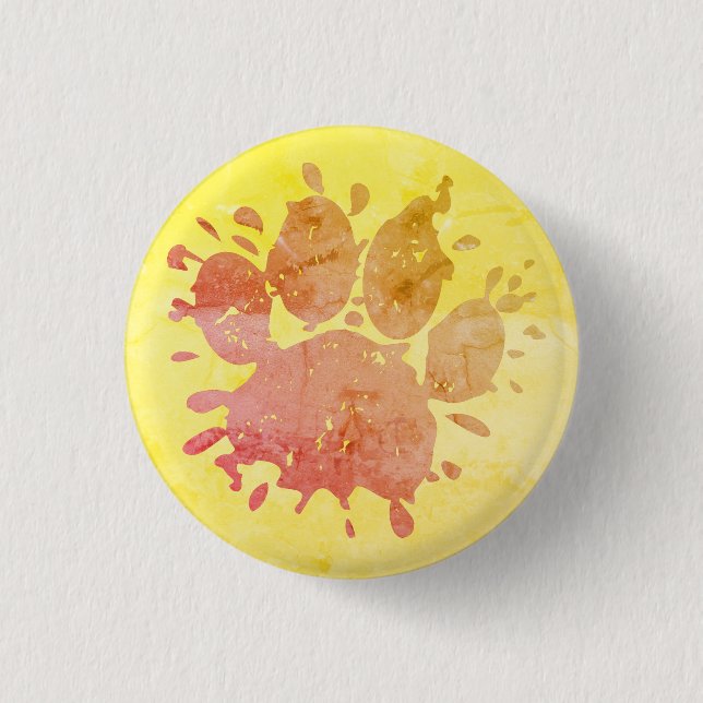 Bedrückter Paint Spritzer Dog Paw Print Button (Vorderseite)