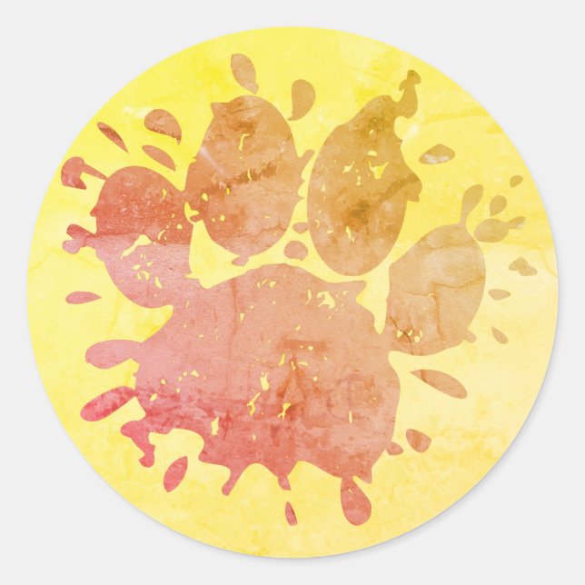 Bedrückter Paint Spritzer Dog Paw Print Runder Aufkleber (Vorderseite)