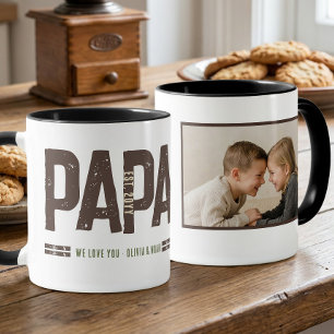Bedruckter Papa Enkelkinder Name Braun Grün Foto Tasse