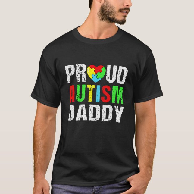 Bedrückter Proud Autism Daddy Heart Family Matchin T-Shirt (Vorderseite)