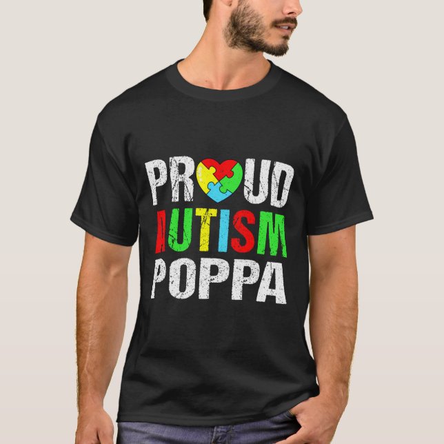 Bedrückter Proud Autismus Poppa Herzfamilie Matchi T-Shirt (Vorderseite)
