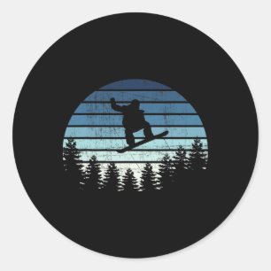 Bedrückter Retro Snowboarder Sunset Runder Aufkleber