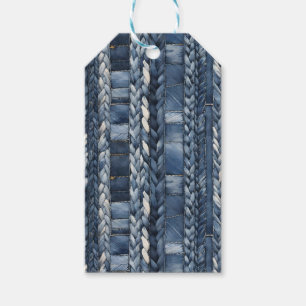 Bedrückter und geflochtener Blauer Jean Denim Geschenkanhänger