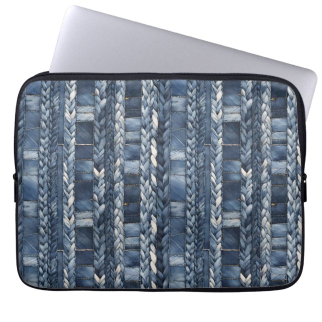 Bedrückter und geflochtener Blauer Jean Denim Laptopschutzhülle (Vorderseite)
