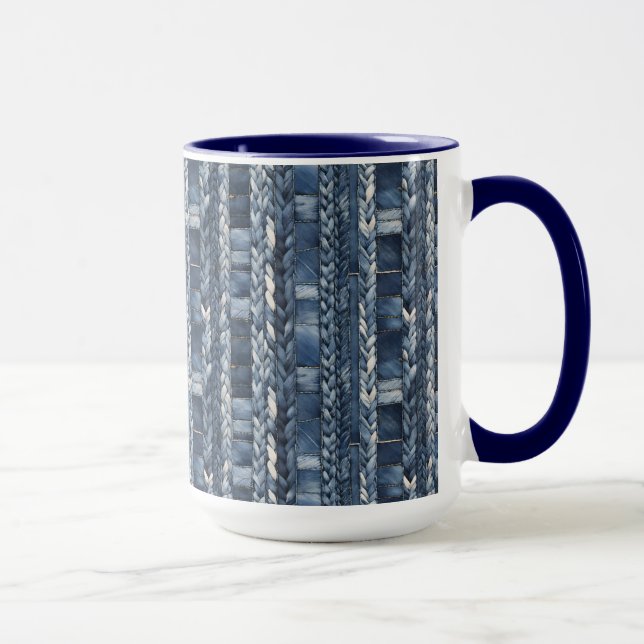 Bedrückter und geflochtener Blauer Jean Denim Tasse (Rechts)