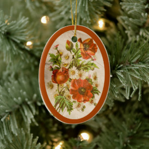 Bedruckter Vintage-Victorian-Botanik-Roter Mohn Keramik Ornament