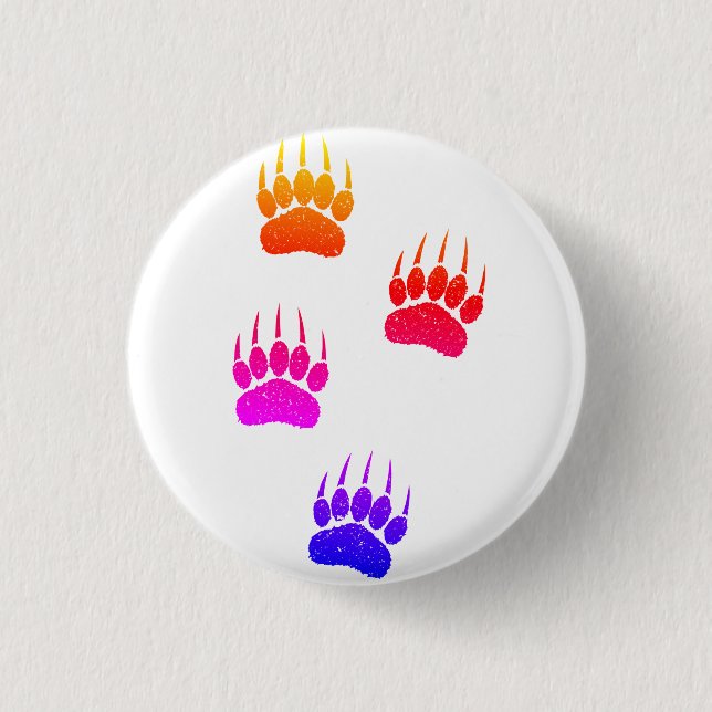 Bedrücktes altes Papier drucken schwarze Bärenpaws Button (Vorderseite)