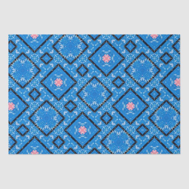 Bedrücktes blaues schwarz rosa Diamantzettel Seidenpapier (Vorderseite)