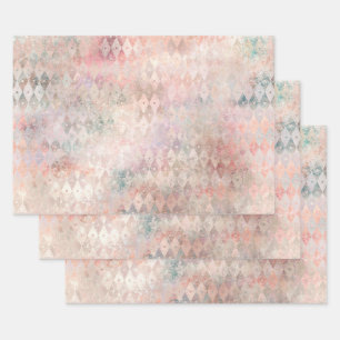 Bedrücktes, farbiges Diamantmuster Geschenkpapier Set