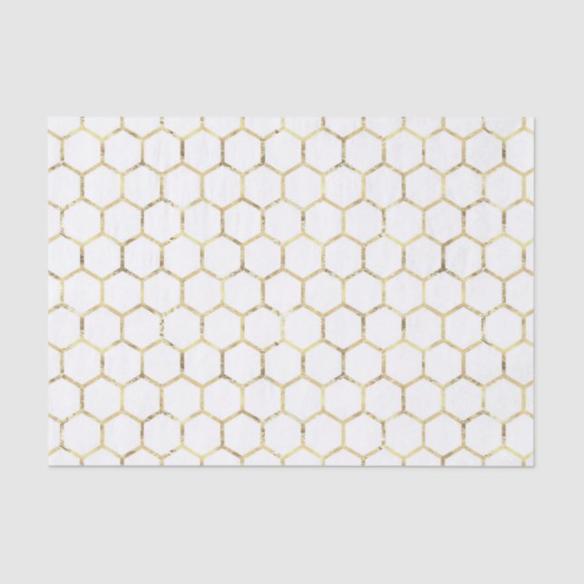Bedrücktes Gold Foil Honeycomb Muster auf Weiß Seidenpapier (Vorderseite)