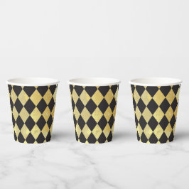 Bedrücktes Gold und Vintages Harlequin Pappbecher