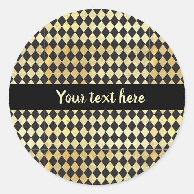 Bedrücktes Gold und Vintages Harlequin Runder Aufkleber (Vorderseite)