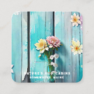 *~* Bedrucktes QR AP49 Blumen Pastell Holz Quadratische Visitenkarte