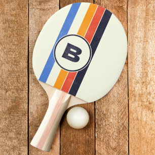 Bedrucktes Retro Fünf Streifen Dunkel mit Initiale Tischtennis Schläger