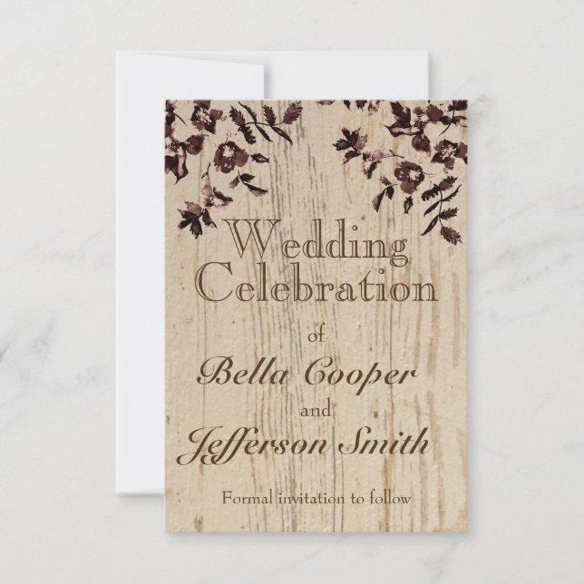 Bedrücktes rustikales Holz Save The Date (Vorderseite)