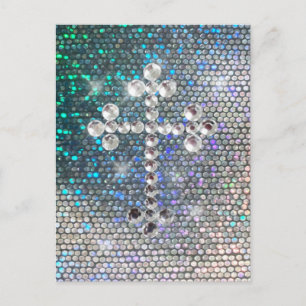 Bedrucktes Silber-Bling-Kreuz Postkarte