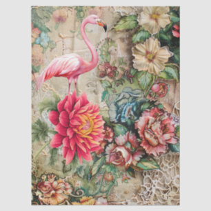 Bedrucktes Vintage-Blumen- und Flamingo-Decoupage- Seidenpapier