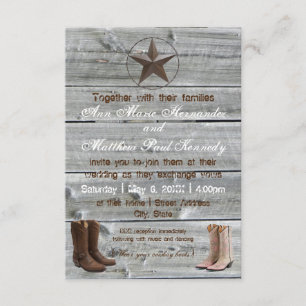 Bedrücktes Wood Cowboy Boots-3x5Wedding Einladung