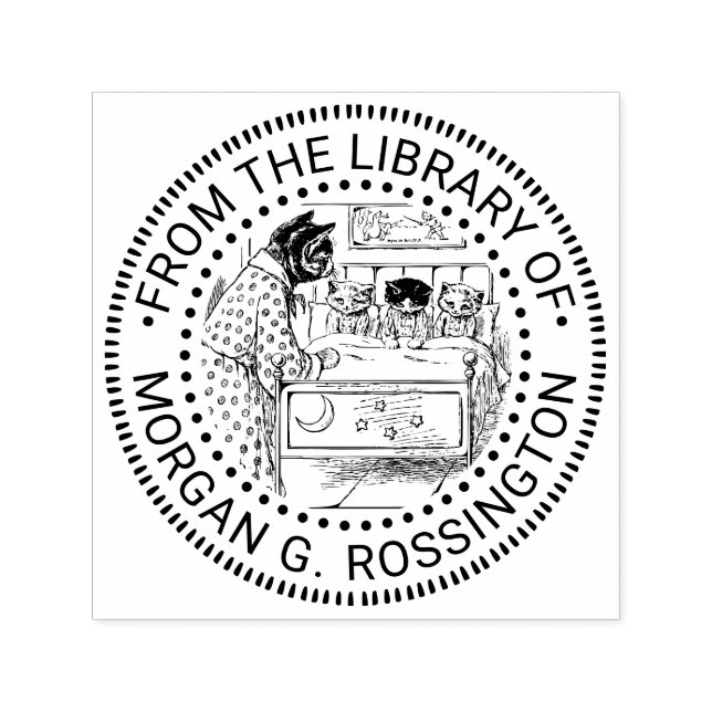 Bedtime für Kätzchen Zeichnend Bibliotheksname Permastempel (Design)