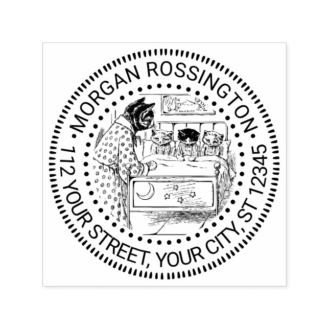 Bedtime für Kätzchen Zeichnend Name Rücksendeadres Permastempel (Design)