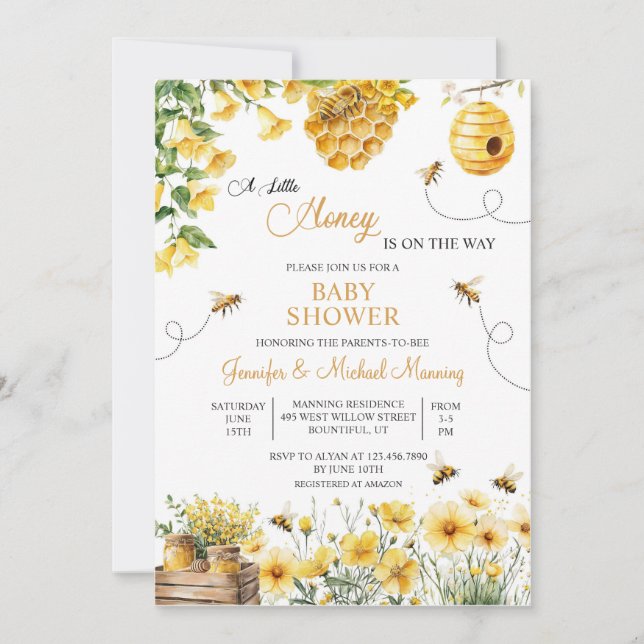 Bee A Little Honey is on the Way Baby Shower Einladung (Vorderseite)
