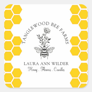 Bee And Floral Honey Product Label Quadratischer Aufkleber