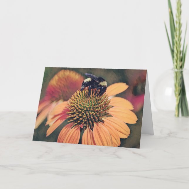 Bee Art Bee on Orange Coneflower Art Note Card Karte (Vorderseite)