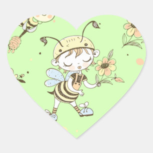 Bee Artwork Herz-Aufkleber