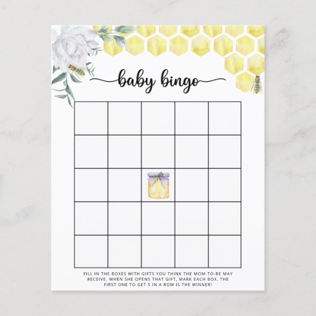 Bee Baby Dusche Bingo Spiel (Vorderseite)